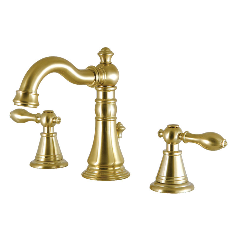 Kingston Brass English Classic Two-Handle 3-Hole Deck Mount Widespread Bathroom Faucet with Pop-Up Drain, Brushed Brass