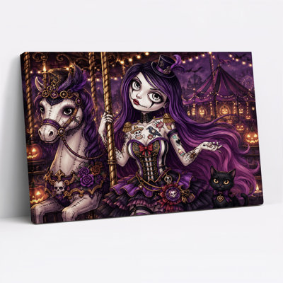 Art mural sur toile gothique fille zombie aux cheveux mauves et carrousel