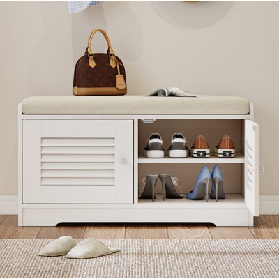 Banc de rangement pour chaussures avec armoire 2 portes Orth, banc pour chaussures avec coussin