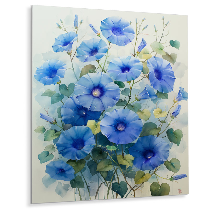 Jardin des rêves bleus fleurs du matin - gloire du matin - décoration murale, Sans cadre, métal, H 30 po x l 40 po