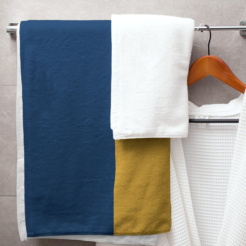 Lightweight Bath Towel, Navy Blue/Gold/Navy Blue, Poly/Cotton