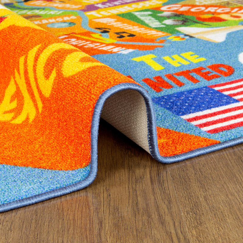 United States Map Educational Learning Game Play Non Slip Kids Rug Carpet Classroom Playroom Mat, Rectangle 3'3" x 4'7"