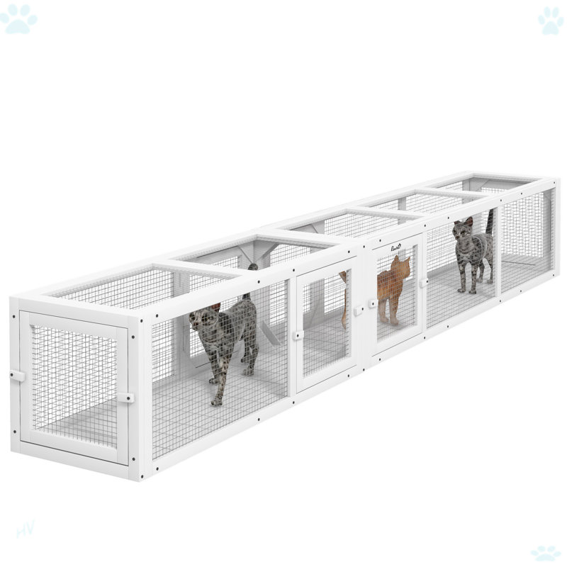 Tube pour chat en bois avec conception combinable, 8 portes, Blanc
