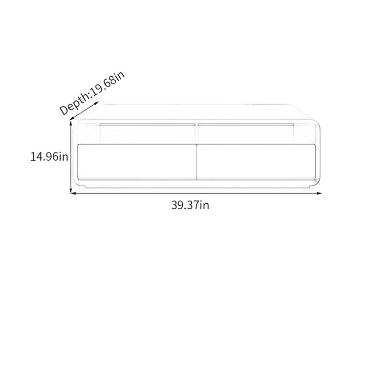 Table basse de luxe avec tiroir silencieux, Blanc, Noir, 14.96" H x 39.37" L x 19.68" W