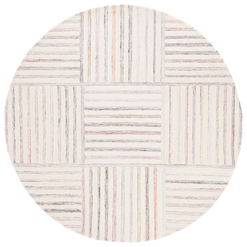 Tapis rayé en laine et coton touffeté à la main Yettem Metro, Rond 6 pi