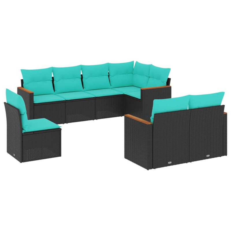  Ensemble de canapé de patio 8 pièces avec coussins en rotin de polyester noir