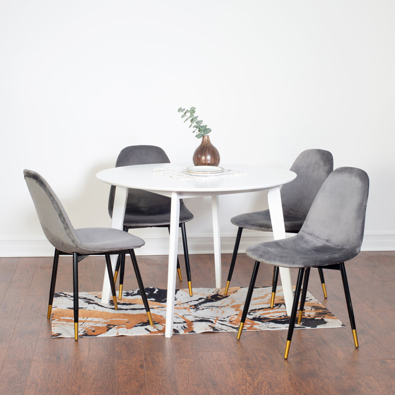 Ensemble de salle à manger 5 pièces Contemporary, table ronde blanche avec 4 chaises