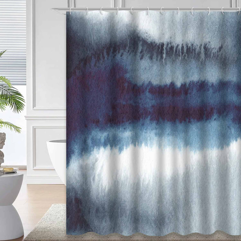 Rideau de douche Â« Paysage Â» bleu indigo aquarelle avec 12 crochets, L 72 po x l 72 po