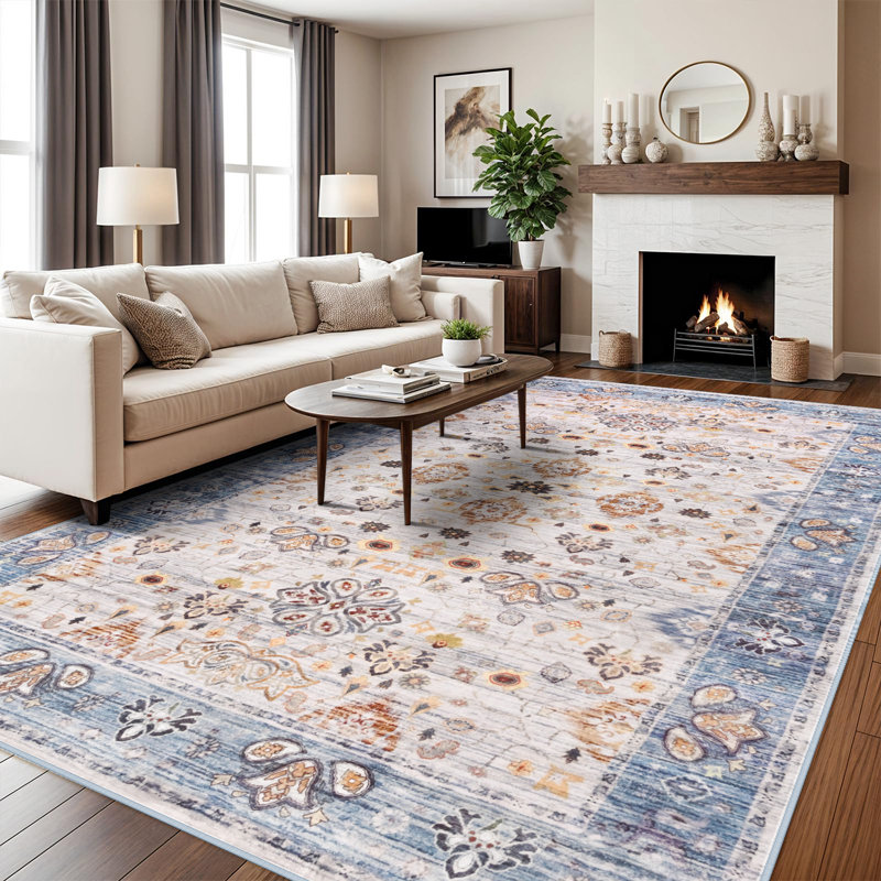 Washable Soft Vintage Rug Fashion Floral Rug For Living Room Dorm Decor, Rectangle 6' x 9'