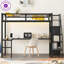 Lit mezzanine simple noir de très grande taille avec bureau en L, garde-robe, rangement pour escalier, charge USB, éclairage à DEL, escalier interchangeable gauche / droite, aucun sommier nécessaire-674626701-674626711