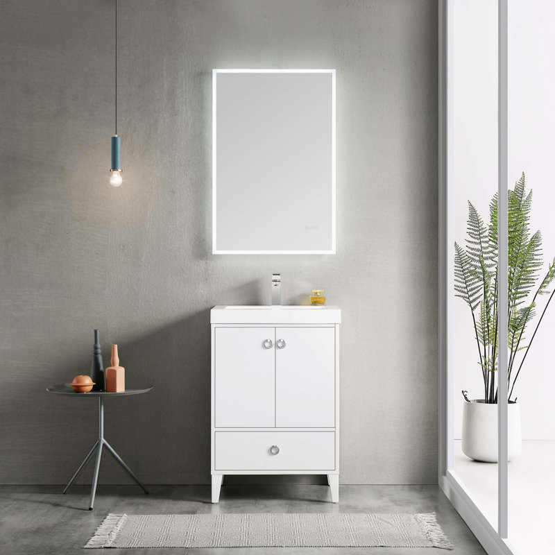Meuble-lavabo simple imperméable 24 po Jez, Blanc mat
