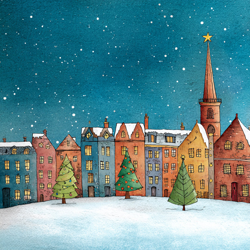 «Town Square at Christmas», art mural sur toile tendue