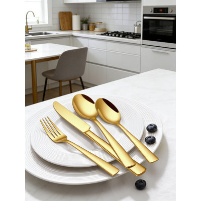 40-Piece Gold Flatware Set For 8, Stainless Steel Cutlery Set With Mirror Polish, Includes Dinner Knives, Forks, Spoons, Salad Forks, And Teaspoons, Dishwasher Safe For Home And Restaurant Use