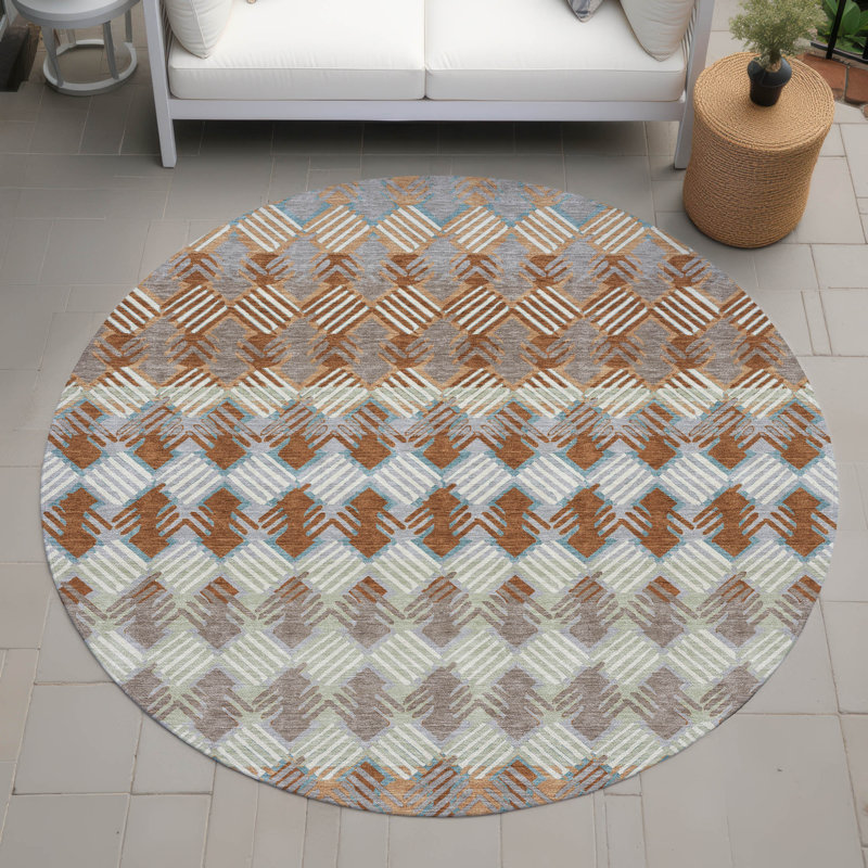 Machine Washable Indoor/Outdoor Chantille ACN2773 Striped Rug, Paprika, 8' Round