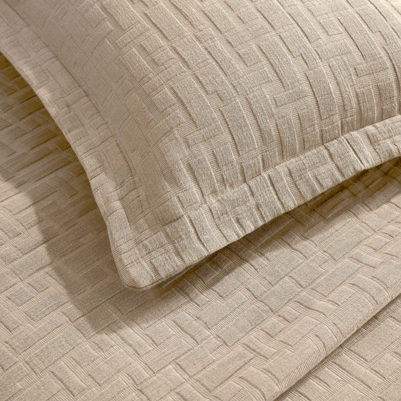 Ensemble de couvre-lit matelassé à motif géométrique en coton Madrid, Couvre-lit double et 2 taies décoratives standard
