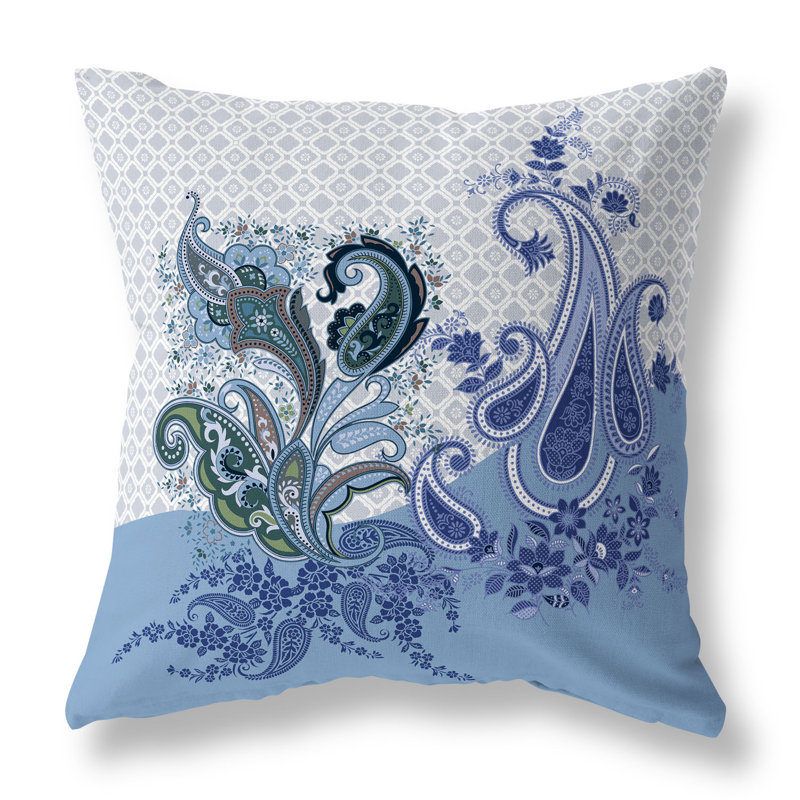 Coussin Sanskrit Waves, Bleu / Vert, H 26 po x l 26 po