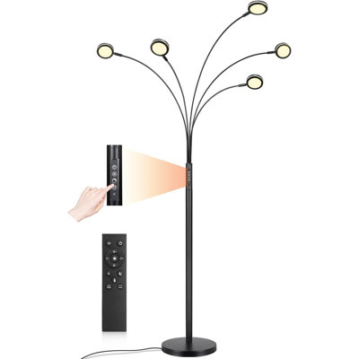 Lampe sur pied à DEL avec télécommande, lampe sur pied à intensité variable 2250LM avec minuterie, couleurs réglables, luminosité et 5 bras réglables