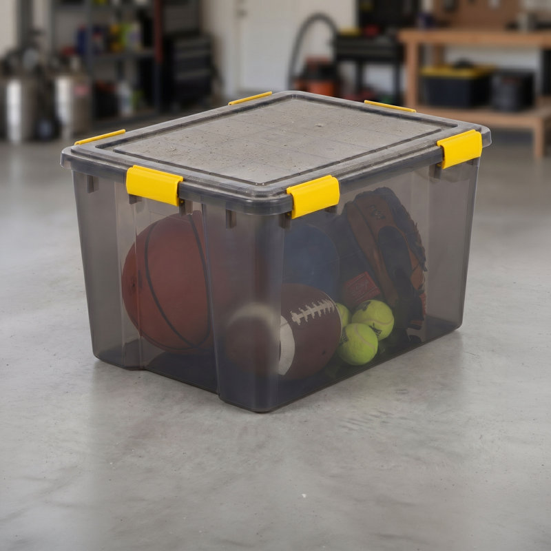 19 gallons Bac de rangement en plastique avec boucles, noir (paquet de 4)