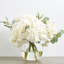 Vaste ensemble d’Hortensia blanc et d’eucalyptus en vase rond en verre