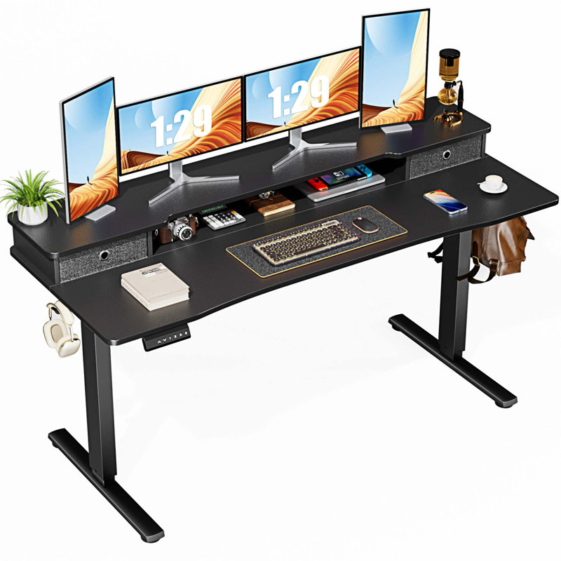 Bureau debout à hauteur ajustable Marzena, H 52 po x l 62 po x P 23 po, Noir / Noir