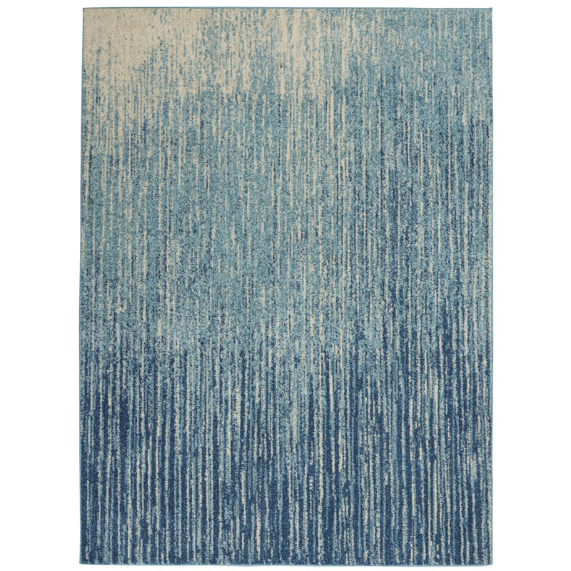 Tapis bleu marine / bleu clair en polypropylène tissé à la machine Southwestern, Rectangle 3 pi 9 po x 5 pi 9 po