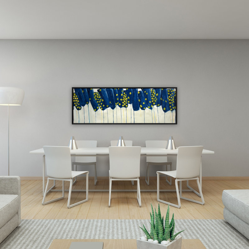 "Fleurs bleues et jaunes abstraites" sur toile