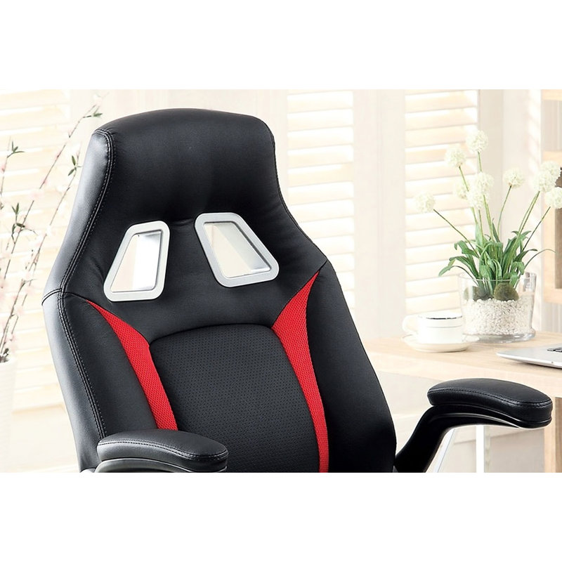 Chaise de bureau contemporaine - noir et rouge, rembourrage de jeu confortable, roulettes, dossier, hauteur de siège réglable, base en métal