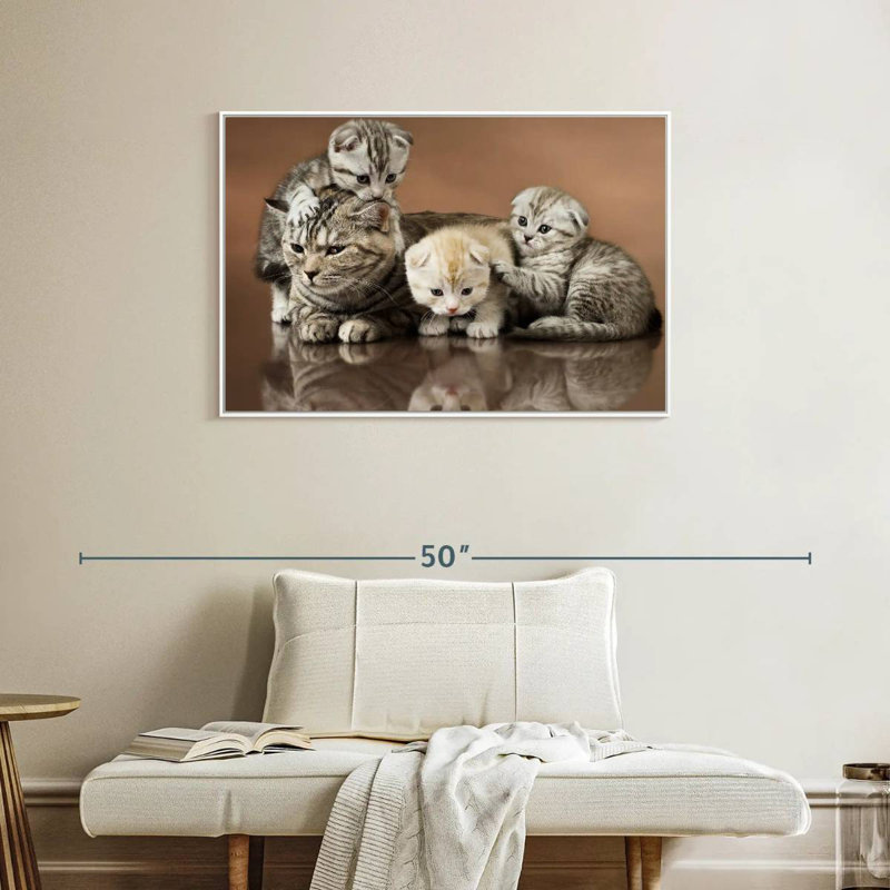 Famille de chats, Cadre flottant blanc, 37 po x 25 po
