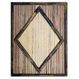 Ivory Diamon and Colorful Stripes Antique American Geometric Folk Art Hooked Rug
