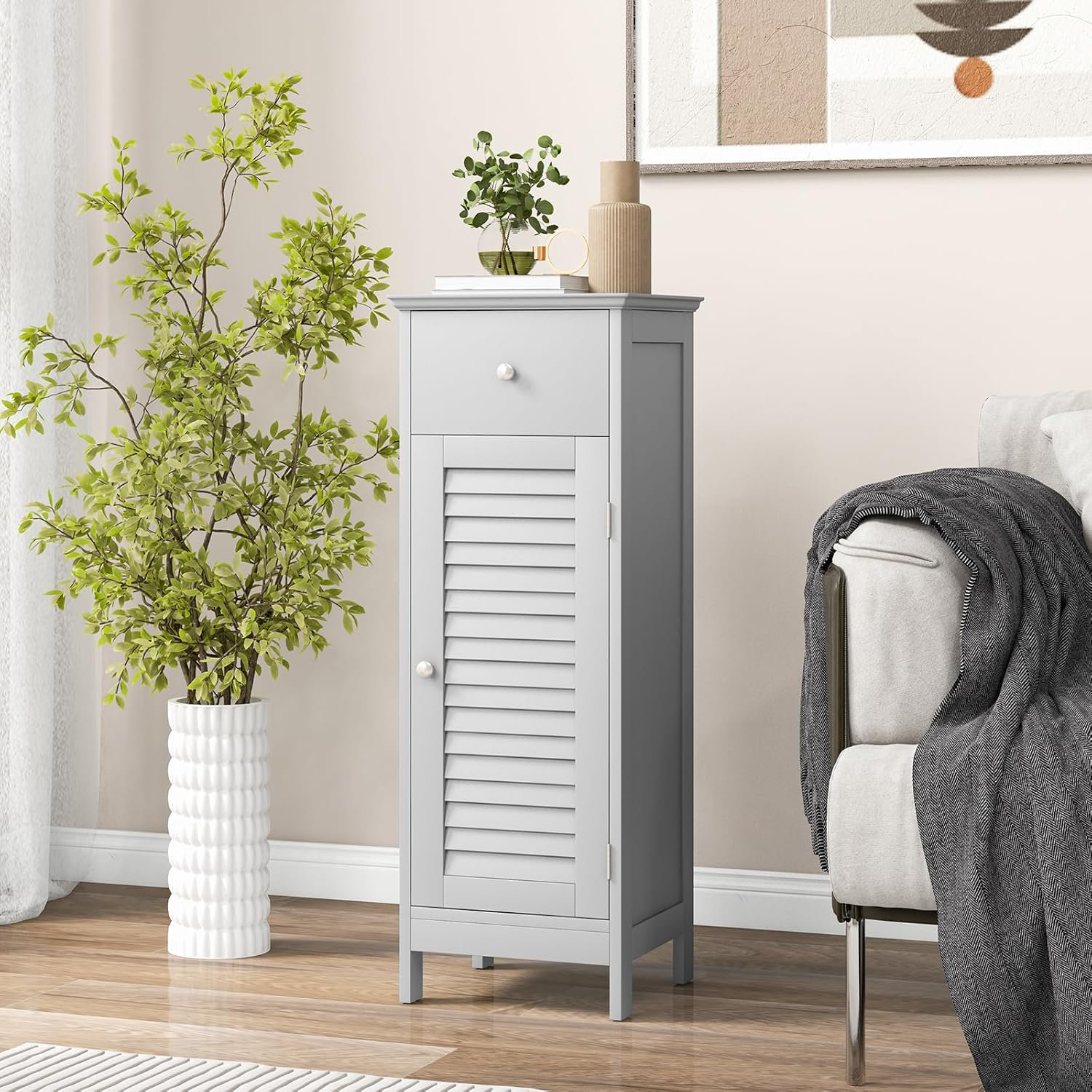 Dovecove Bathroom Storage Cabinet Single Shutter Door Slim Floor Cabinet | Wayfair