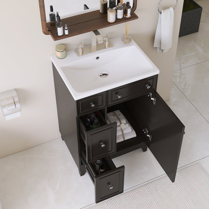 Meuble-lavabo simple autoportant 24 po avec plateau intégré en céramique blanche 24 po, Noir