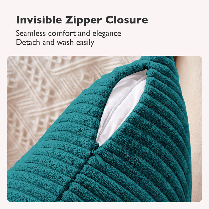 Pattern Velvet Soft Decorative Case Hidden Zipper Sofa Cushion Cover Set Of 4, Teal