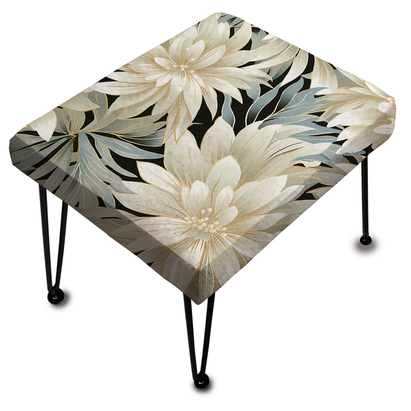 Motif de fleurs exotiques grises et blanches - Repose-pieds rectangulaire floral