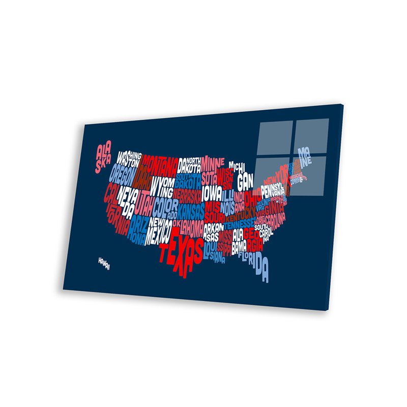 États-Unis (États-Unis), carte typographique II, impression sur verre acrylique