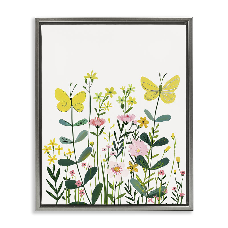  Art mural sur toile Blooming Garden Butterflies Floater par LSR Design Studio, H 31 po x l 25 po, Cadre flottant gris lustré