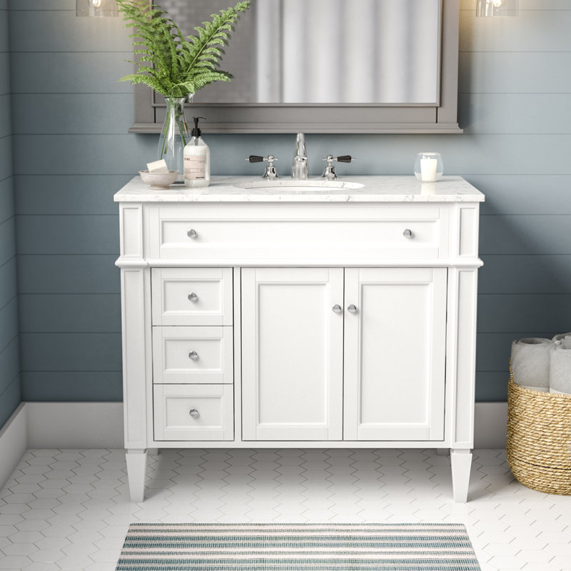 Rivers 40" Free-Standing Single Bathroom Vanity Set with Marble Vanity Top, White