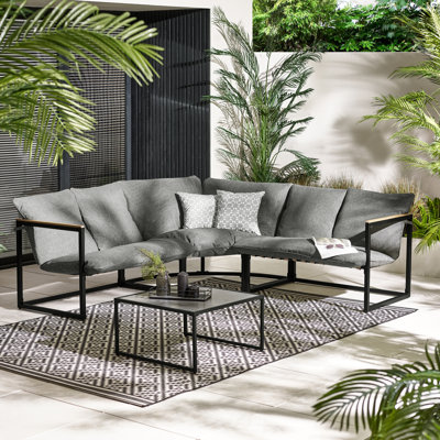 Saejin Outdoor 5 Seater Garden Corner Sofa Lounge Set for Modern Garden Patio (Cover Included)