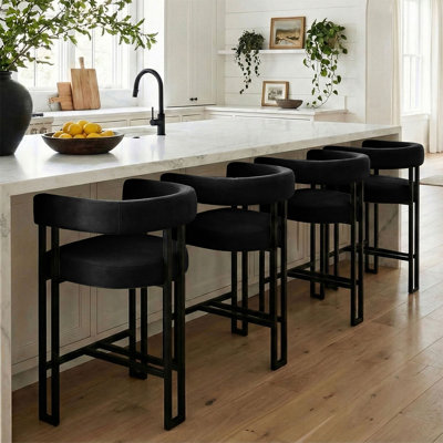 Tabouret de bar 24 po avec accoudoirs en velours 24 po (ensemble de 4)
