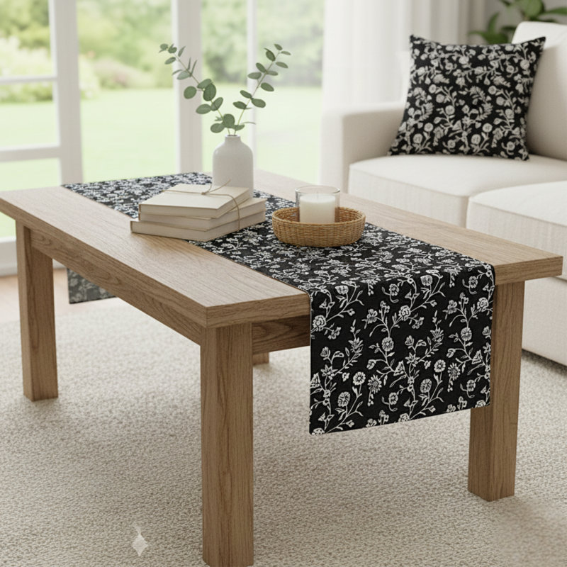 Floral Dining Table Runner Botanical Flower Design Vintage Style Dresser Scarf, Coffee Table Runner , 72" L x 14" W
