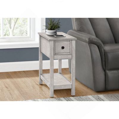 Table d'appoint, bout, table d'appoint, 2 niveaux, étroit, chambre à coucher, lampe, tiroir de rangement, placage gris, transitionnel