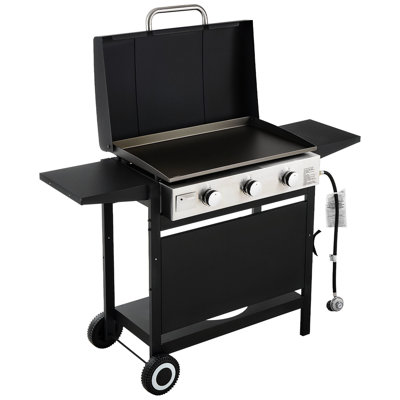 Plaque chauffante au gaz robuste à 3 brûleurs avec roues, couvercle et propane, idéale pour les grillades à plat à l'extérieur, les poêles à frire, les grandes réunions de barbecue, les fêtes de 26,97 po x 16,30 po, les grillades