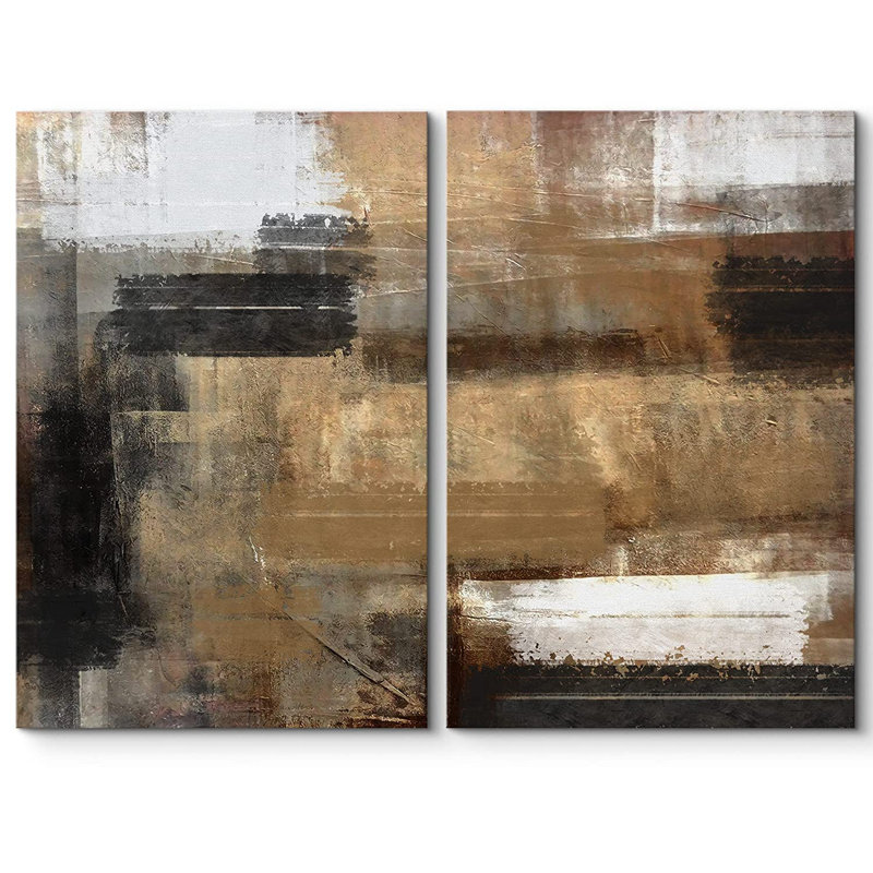 «Grunge Abstract Paint Effect Mid-Century Black Brown Stroke», reproduction sur toile 2 pièces, Toile tendue