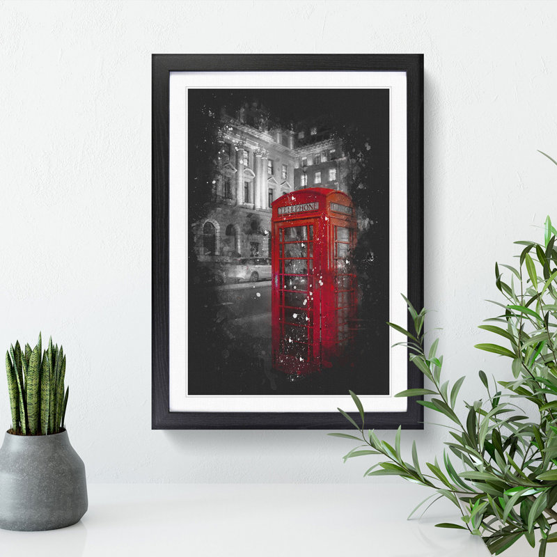Red Telephone Box - Picture Frame Painting, 36cm H x 27cm W x 2cm D, Black Framed