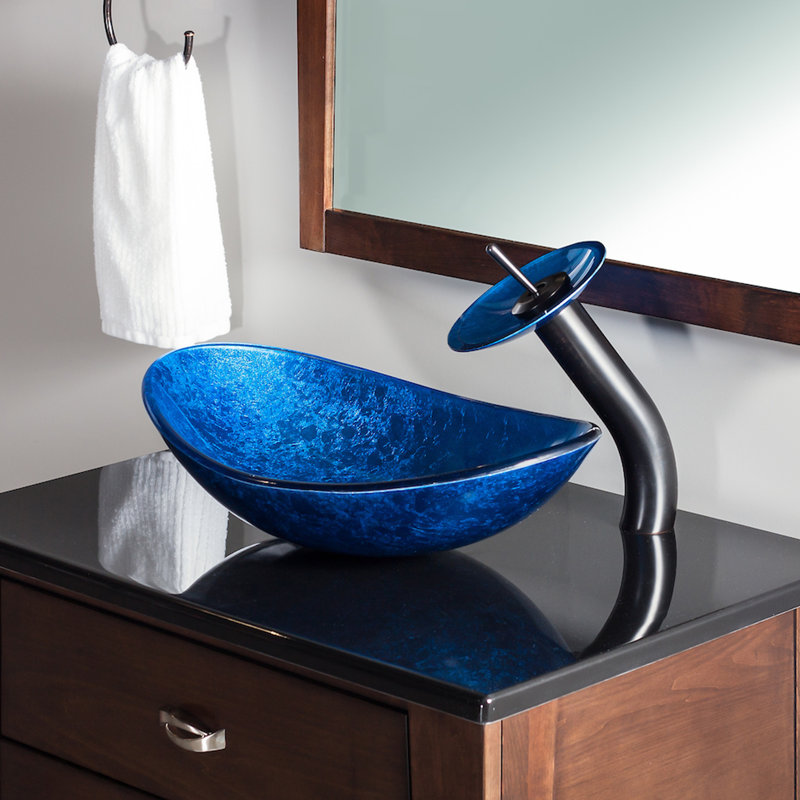 Lavabo de salle de bain ovale en verre avec robinet azzurro, Oil Rubbed Bronze