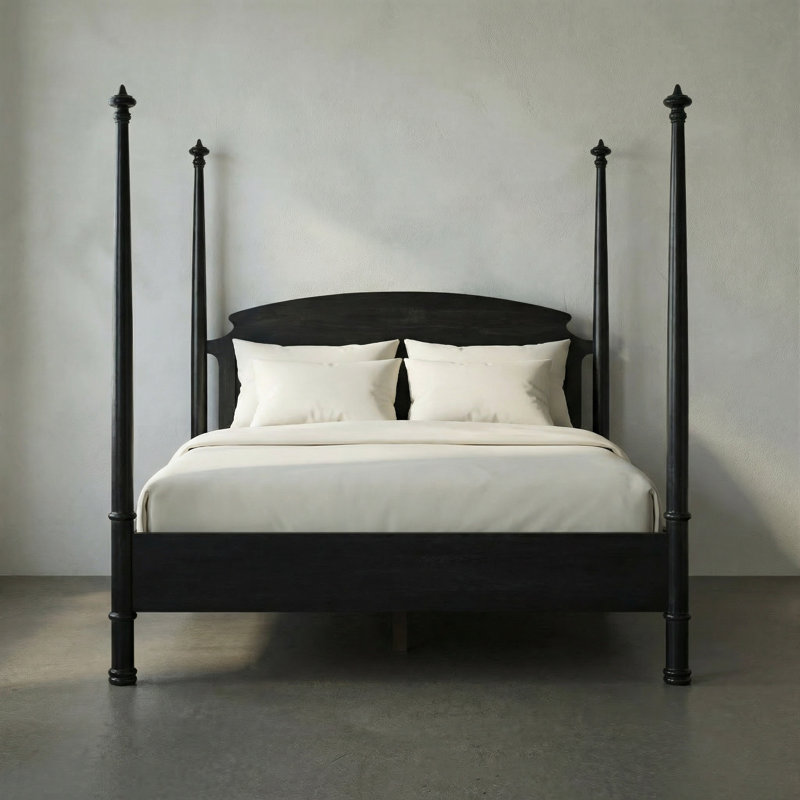 New Douglas Solid Wood Four Poster Bed, Eastern King, Hand Rubbed Black