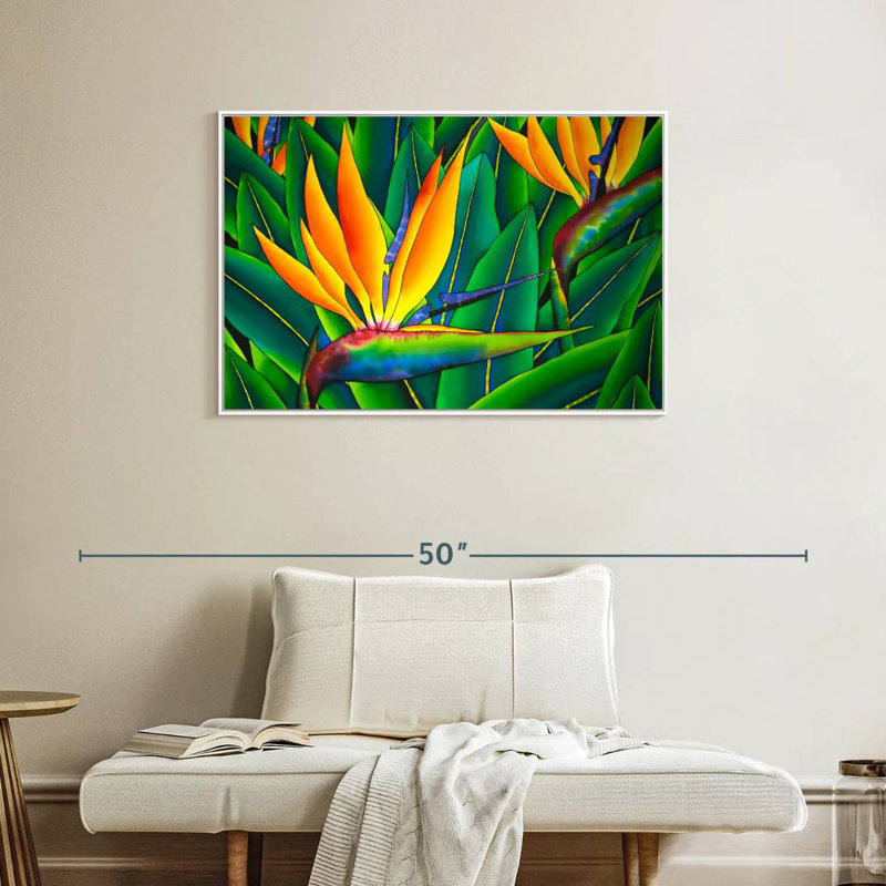 Oiseau luxuriant du paradis, Cadre flottant blanc, 37 po x 25 po
