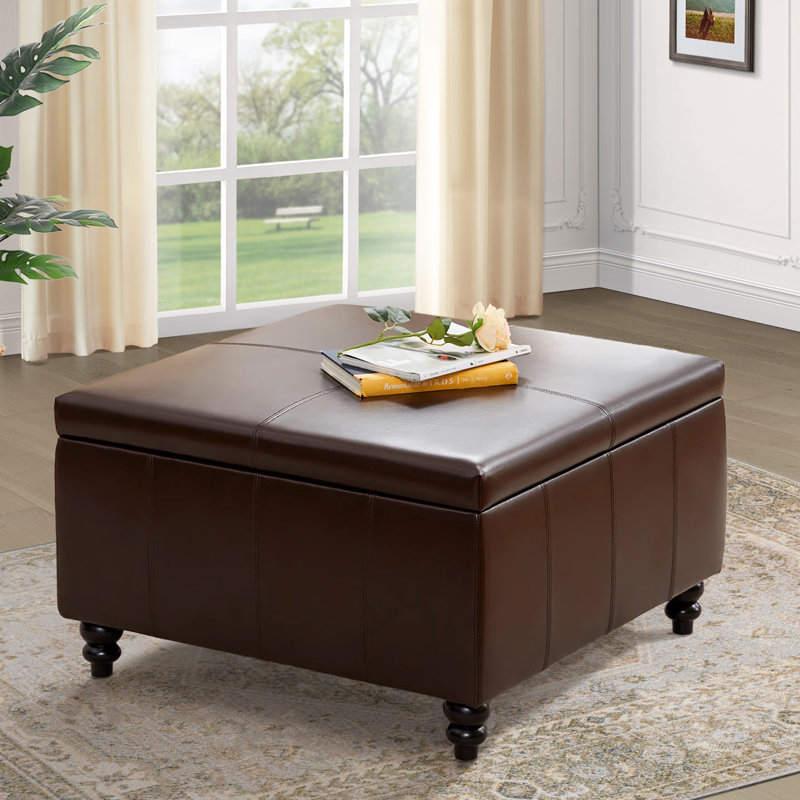 Aimee-Lee Faux Leather Ottoman, Brown