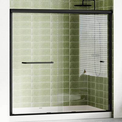 60" x 58" Semi-Frameless Walk-In Shower Door, Black Tempered Glass, Modern Bathroom Glass Shower Door for Walk-In Shower Installation