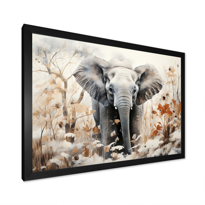 Éléphants bambou au pays des merveilles - Éléphant, art mural, Cadre d'angle fermé noir, H 16 po x l 32 po x P 1 po