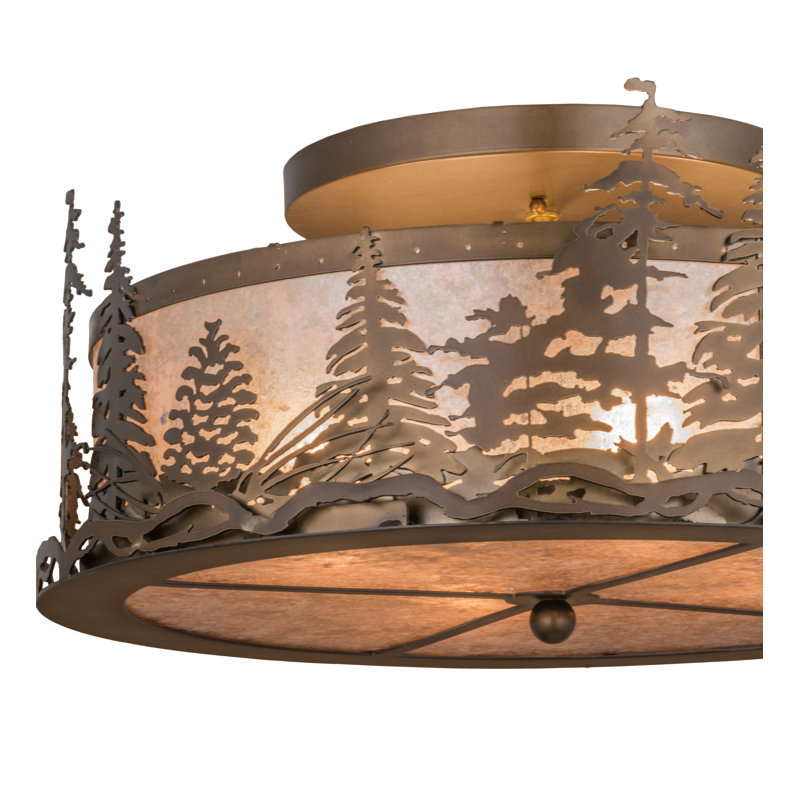 Plafonnier semi-encastré 4 lumières à tambours 22 po unique, Antique Copper/Silver